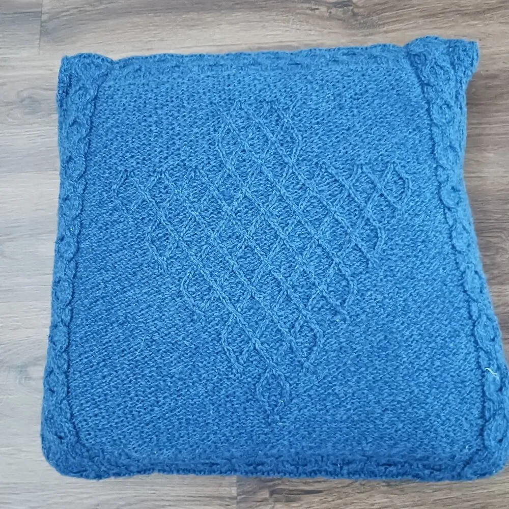 Kilronan Knitwear Wool Blue Cable Knit Sweater Pillow Ireland 16